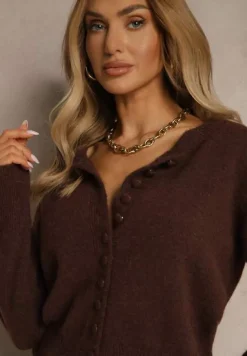 Brązowy Rozpinany Kardigan z Wełną Kornelira