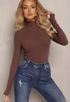 Brązowy Sweter Golf z Ozdobnym Przeszyciem Dayshawn