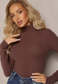 Brązowy Sweter Golf z Ozdobnym Przeszyciem Dayshawn