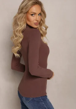 Brązowy Sweter Golf z Ozdobnym Przeszyciem Dayshawn