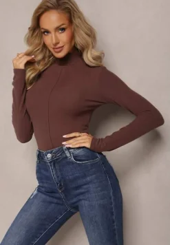 Brązowy Sweter Golf z Ozdobnym Przeszyciem Dayshawn