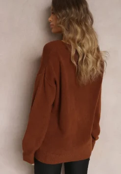 Brązowy Sweter z Wiskozy Oversize Conime