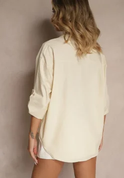 Ciemnobeżowa Bawełniana Koszula z Kwiatową Aplikacją 3D Dolianis