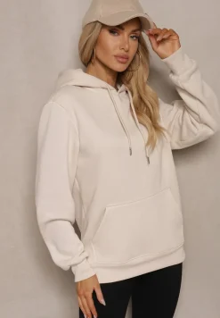 Ciemnobeżowa Bluza Kangurka z Kapturem i Szeroką Kieszenią Vaminita