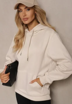 Ciemnobeżowa Bluza Kangurka z Kapturem i Szeroką Kieszenią Vaminita