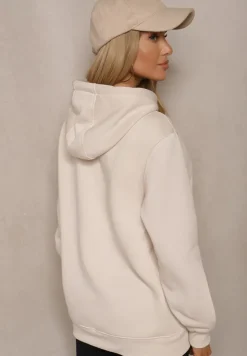 Ciemnobeżowa Bluza Kangurka z Kapturem i Szeroką Kieszenią Vaminita