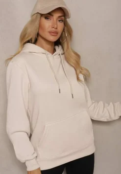 Ciemnobeżowa Bluza Kangurka z Kapturem i Szeroką Kieszenią Vaminita