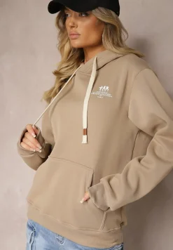 Ciemnobeżowa Bluza z Bawełną i Kapturem Ozdobiona Sznurkami Basaria