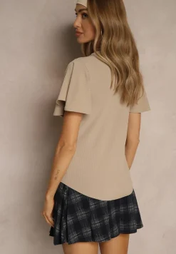 Ciemnobeżowa Bluzka z Rozkloszowanymi Rękawami Sunelva