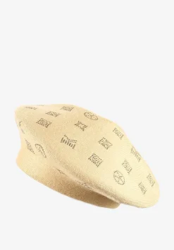 Ciemnobeżowa Czapka Beret w Naszywki w Cyrkonie Nlaria