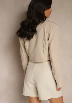 Ciemnobeżowa Dwurzędowa Marynarka o Krótkim Fasonie Redafira