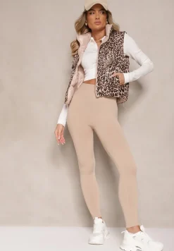 Ciemnobeżowa Kamizelka Dwustronna z Pikowanymi Przeszyciami i Ściągaczami Miterta