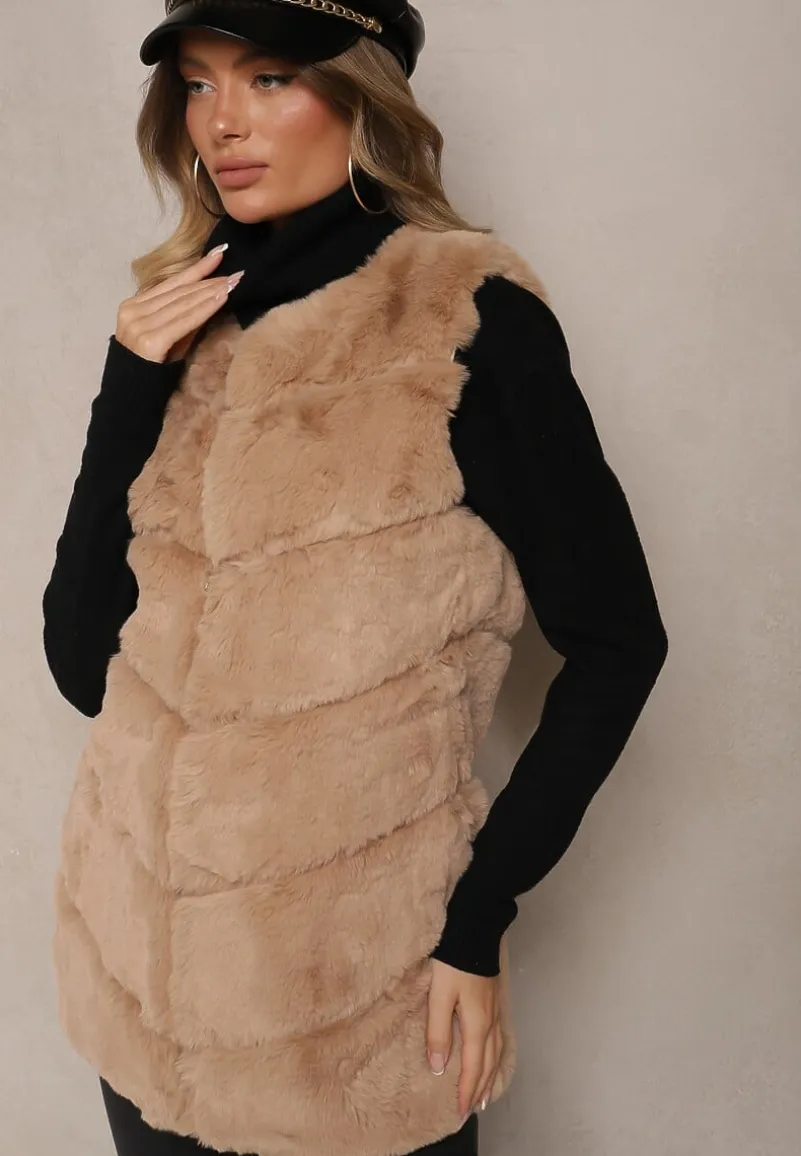 Ciemnobeżowa Kamizelka Futerko Auxomene