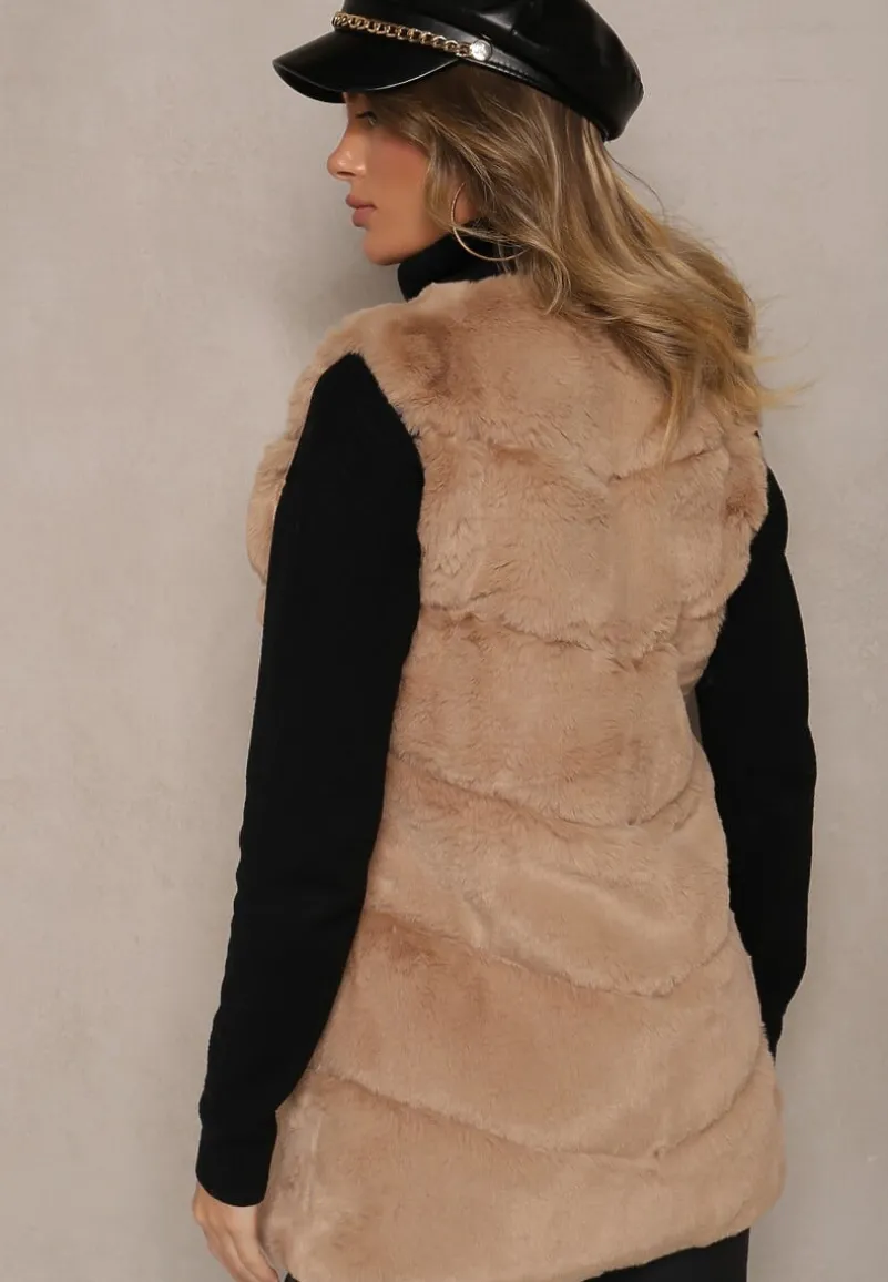 Ciemnobeżowa Kamizelka Futerko Auxomene