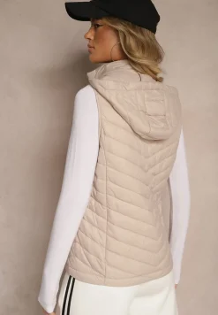 Ciemnobeżowa Kamizelka z Ozdobnym Pikowaniem i Kapturem z Możliwością Odpięcia Ninaviona