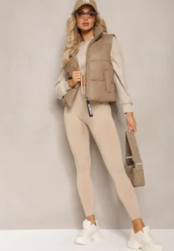 Ciemnobeżowa Kamizelka z Wysokim Kołnierzem i Suwakiem z Ozdobą Aklaria