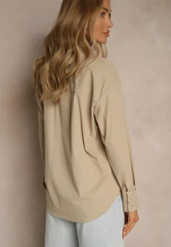 Ciemnobeżowa Koszula z Wiskozą w Klasycznym Stylu Lisarila