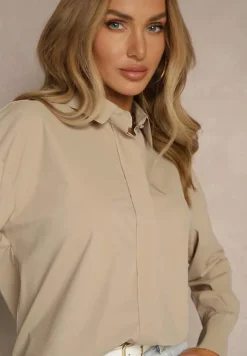 Ciemnobeżowa Koszula z Wiskozą w Klasycznym Stylu Lisarila