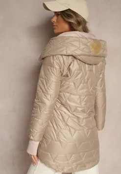 Ciemnobeżowa Kurtka Ozdobiona Pikowaniem z Rękawami Zakończonymi Ściągaczami i Kapturem Celosira