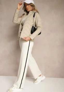 Ciemnobeżowa Kurtka Przejściowa z Pikowaniem i Odpinanym Kapturem Leopia