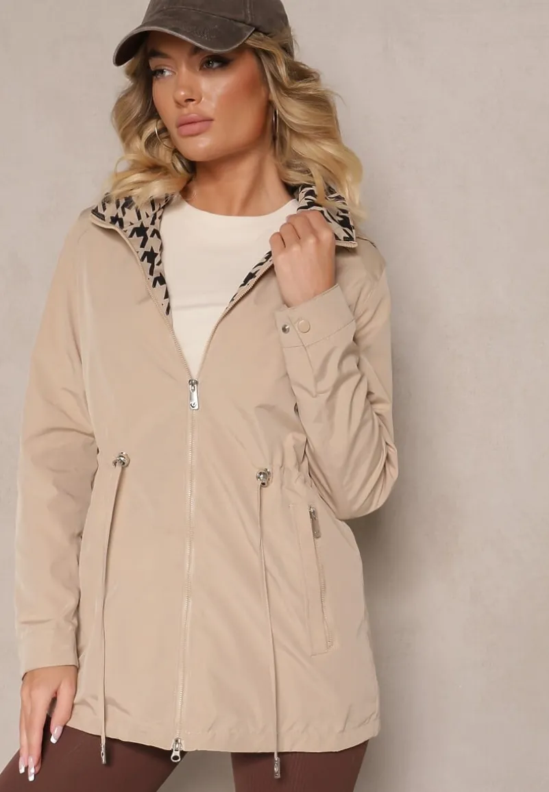 Ciemnobeżowa Kurtka w Stylu Parki ze Ściągaczem w Talii Arivienne