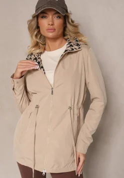 Ciemnobeżowa Kurtka w Stylu Parki ze Ściągaczem w Talii Arivienne