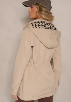 Ciemnobeżowa Kurtka w Stylu Parki ze Ściągaczem w Talii Arivienne