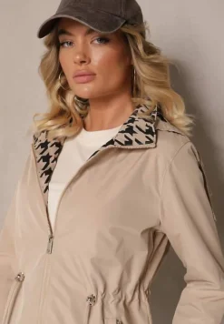 Ciemnobeżowa Kurtka w Stylu Parki ze Ściągaczem w Talii Arivienne