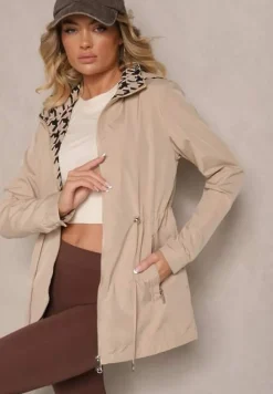 Ciemnobeżowa Kurtka w Stylu Parki ze Ściągaczem w Talii Arivienne