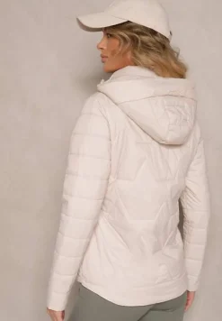 Ciemnobeżowa Kurtka z Geometrycznym Pikowaniem i Kapturem Lilidi