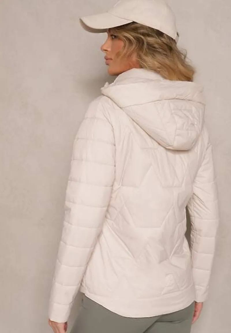 Ciemnobeżowa Kurtka z Geometrycznym Pikowaniem i Kapturem Lilidi