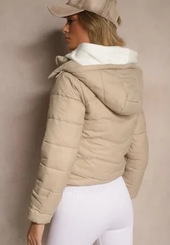 Ciemnobeżowa Kurtka z Odpinanym Kapturem Ozdobiona Pikowaniem Jolvesa