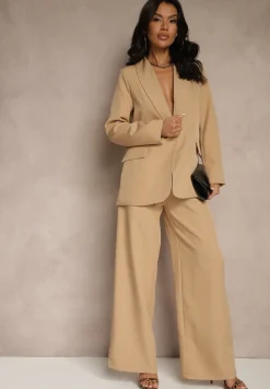 Ciemnobeżowa Marynarka z Ozdobną Imitacją Kieszeni Nilzedi