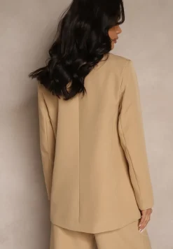 Ciemnobeżowa Marynarka z Ozdobną Imitacją Kieszeni Nilzedi