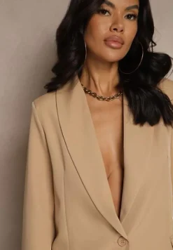 Ciemnobeżowa Marynarka z Ozdobną Imitacją Kieszeni Nilzedi