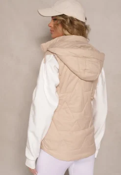 Ciemnobeżowa Pikowana Kamizelka z Odpinanym Kapturem Falidi