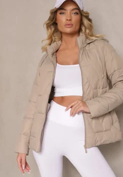 Ciemnobeżowa Pikowana Kurtka Przejściowa z Kapturem Silidi