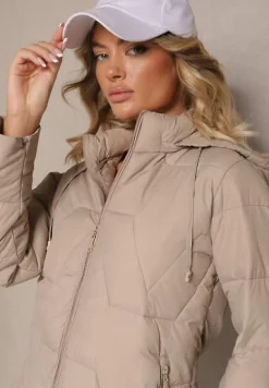 Ciemnobeżowa Pikowana Kurtka Przejściowa z Kapturem Silidi