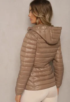 Ciemnobeżowa Pikowana Kurtka z Odpinanym Kapturem Telianna