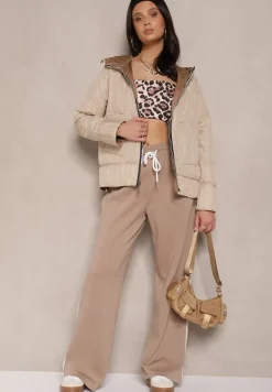 Ciemnobeżowa Pikowana Kurtka Dwustronna z Kapturem Eravinea