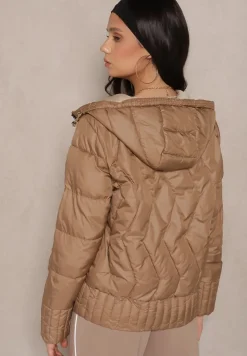 Ciemnobeżowa Pikowana Kurtka Dwustronna z Kapturem Eravinea