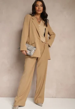 Ciemnobeżowa Pudełkowa Marynarka Jednorzędowa Telluria