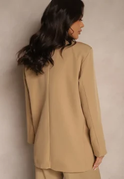 Ciemnobeżowa Pudełkowa Marynarka Jednorzędowa Telluria