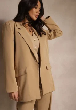 Ciemnobeżowa Pudełkowa Marynarka Jednorzędowa Telluria