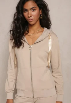 Ciemnobeżowa Rozsuwana Bluza z Kapturem Lecua