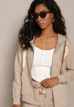 Ciemnobeżowa Rozsuwana Bluza z Kapturem Lecua