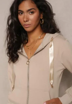 Ciemnobeżowa Rozsuwana Bluza z Kapturem Lecua