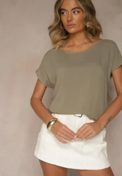 Ciemnobeżowa Wiskozowa Bluzka Oversize Lirealia