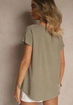 Ciemnobeżowa Wiskozowa Bluzka Oversize Lirealia