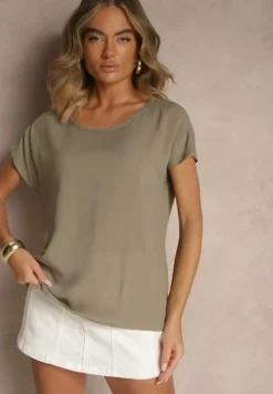 Ciemnobeżowa Wiskozowa Bluzka Oversize Lirealia